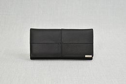 Елегантно дамско портмоне от естествена кожа в черно