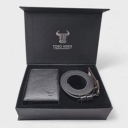 Комплект портмоне с колан в черно TORO NERO