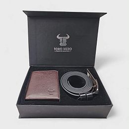 Комплект кафяво портмоне с черен колан TORO NERO