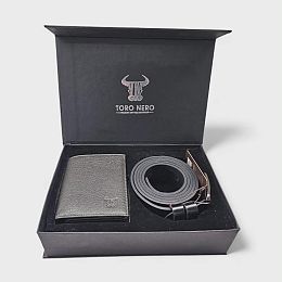 Комплект зелено портмоне с черен колан TORO NERO