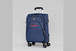 Малък текститен куфар с черити колела в тъмно синьо