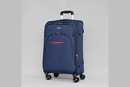 Среден текститен куфар с черити колела в тъмно синьо