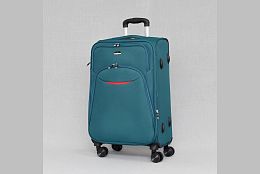 Среден текстилен куфар с четири колела в зелено