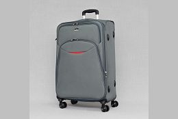 Голям текстилен куфар с четири колела в сиво