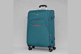 Голям текстилен куфар с четири колела в зелено