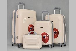 Комплект от 3 куфара с чанта за ръчен багаж в бежово