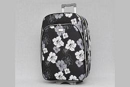 Голям текстилен куфар с цветя в черно